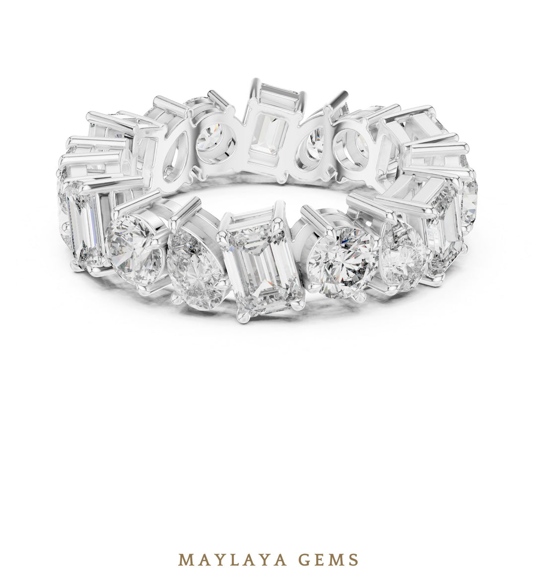 Maylaya Gems pear round emerald mixed eternity band lab-grown diamond band in white gold