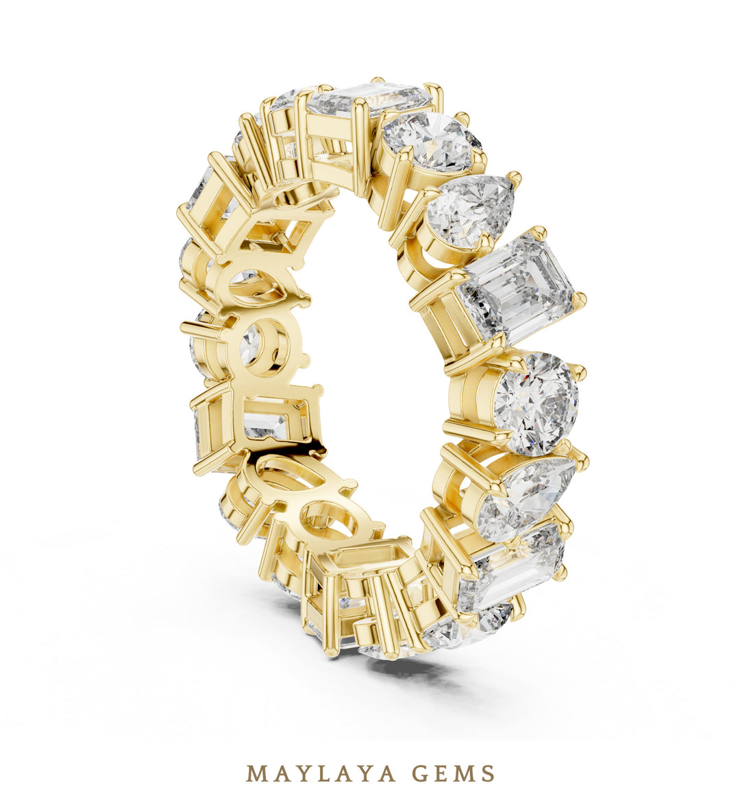 Maylaya Gems pear round emerald mixed eternity band lab-grown diamond band in yellow gold