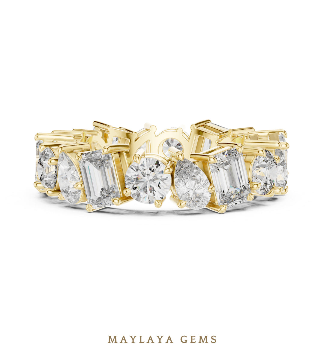 Maylaya Gems pear round emerald mixed eternity band lab-grown diamond band in yellow gold