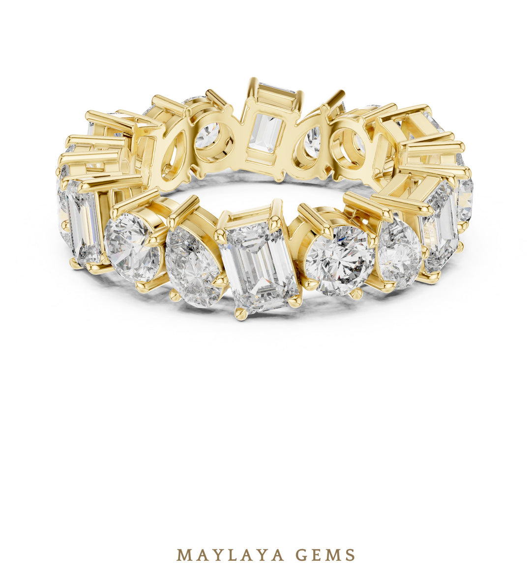Maylaya Gems pear round emerald mixed eternity band lab-grown diamond band in yellow gold