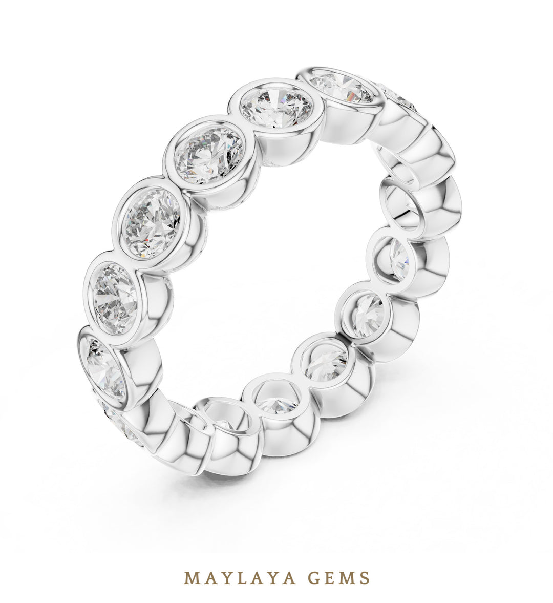 Maylaya Gems round bezel eternity band lab-grown diamond band in white gold
