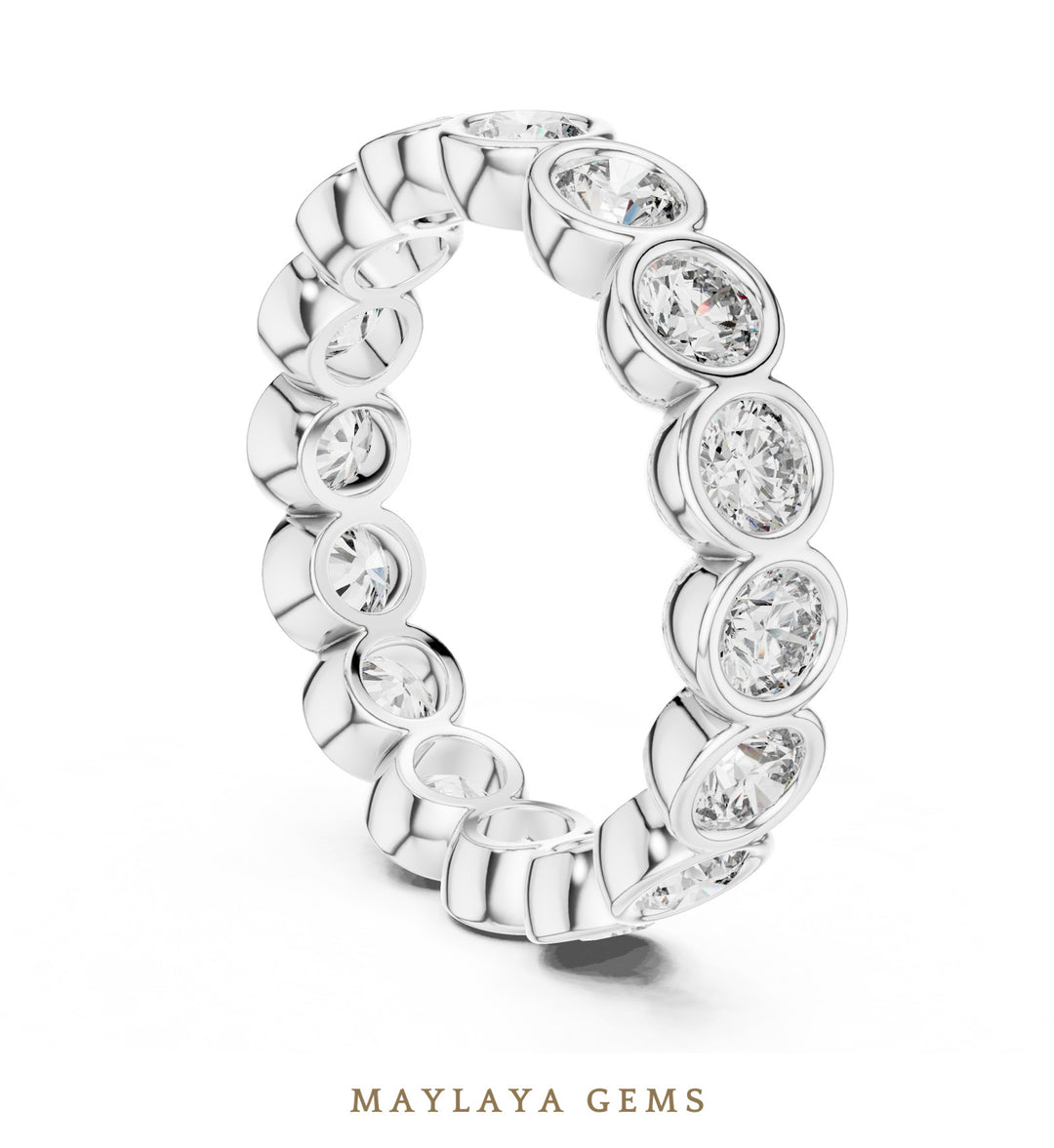 Maylaya Gems round bezel eternity band lab-grown diamond band in white gold