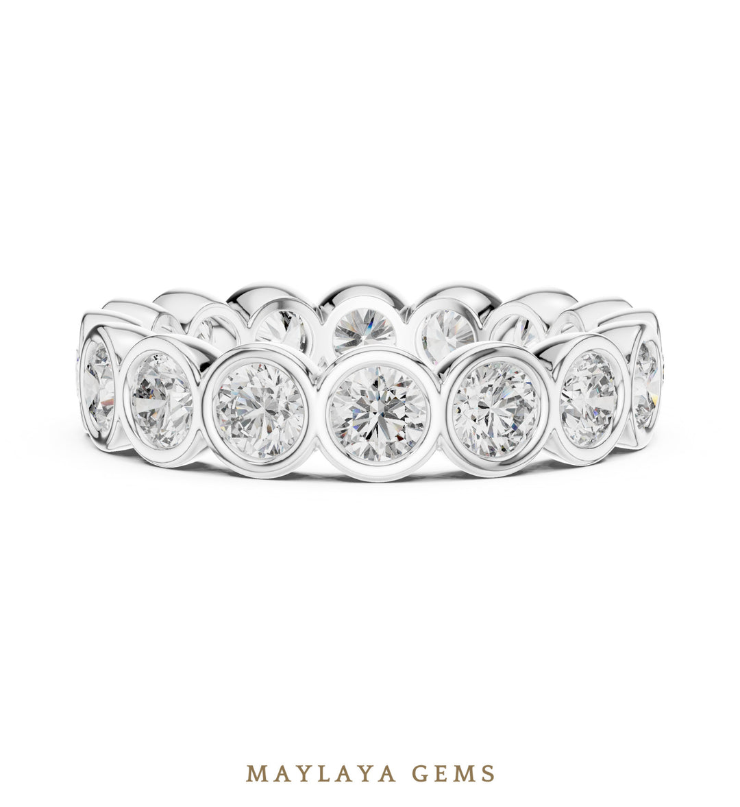 Maylaya Gems round bezel eternity band lab-grown diamond band in white gold