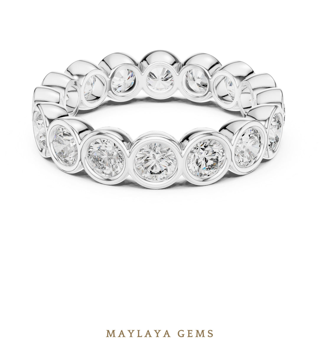 Maylaya Gems round bezel eternity band lab-grown diamond band in white gold