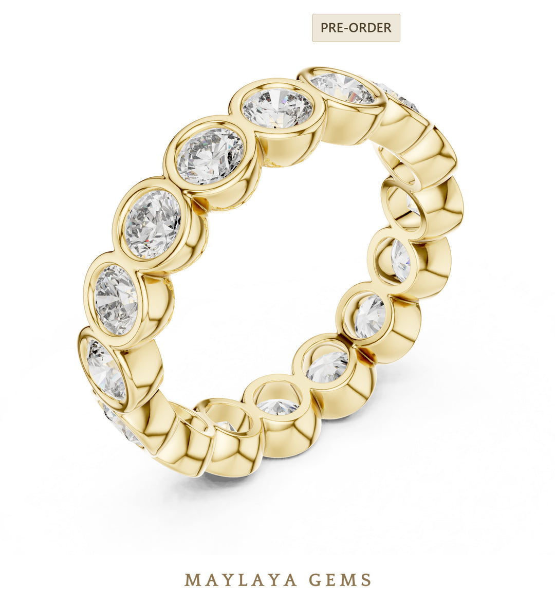 Maylaya Gems round bezel eternity band lab-grown diamond band in yellow gold