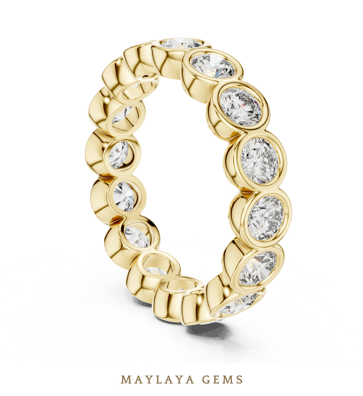 Maylaya gems round bezel eternity band lab grown diamond band in yellow gold