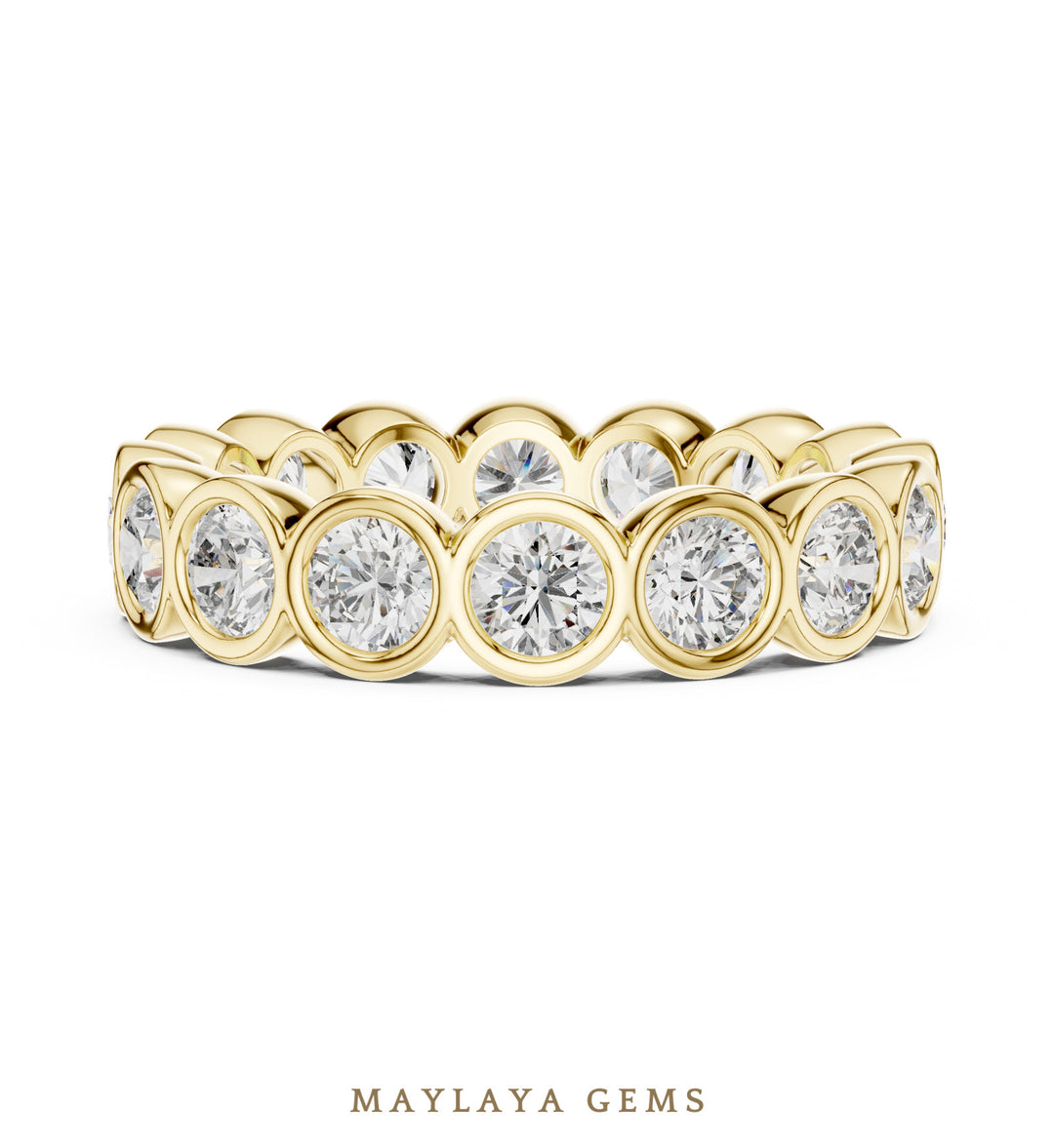 Maylaya Gems round bezel eternity band lab-grown diamond band in yellow gold