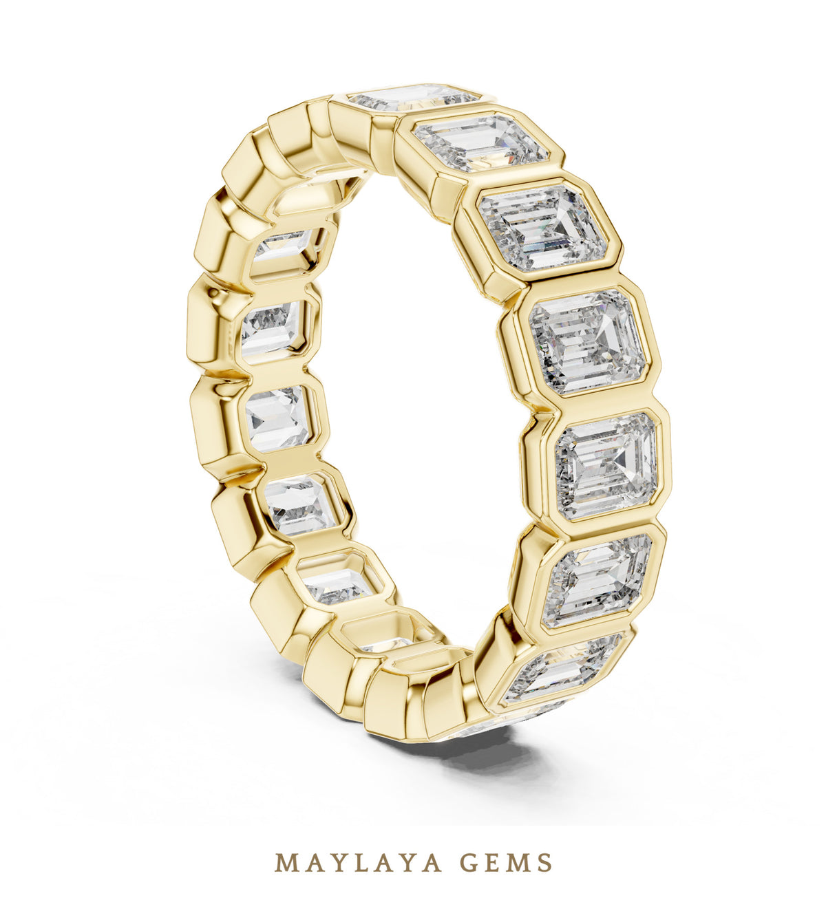 Maylaya gems emerald bezel eternity band lab grown diamond band in yellow gold