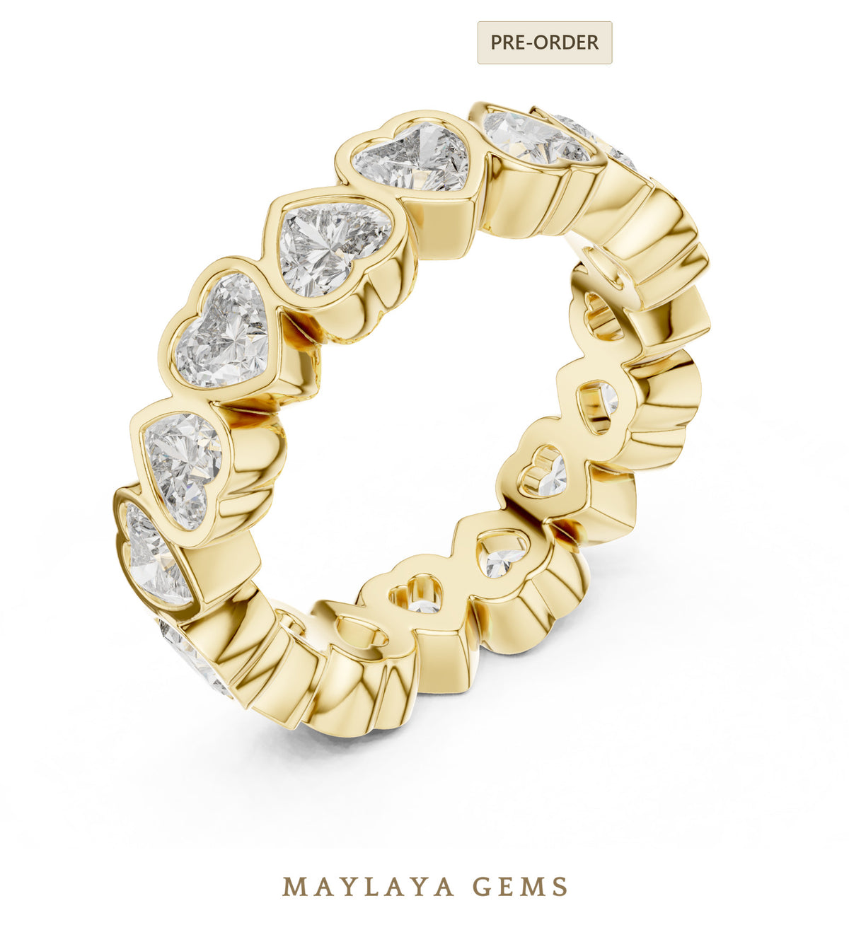 Maylaya gems heart bezel eternity band lab grown diamond band in yellow gold