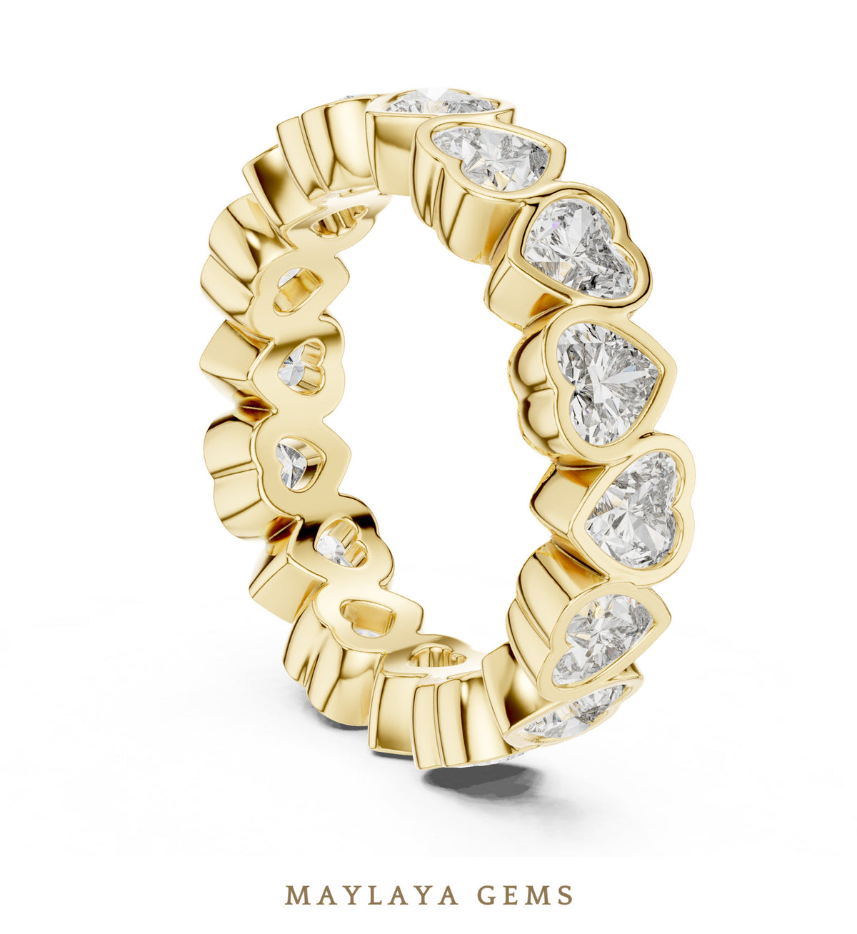 Maylaya gems heart bezel eternity band lab grown diamond band in yellow gold