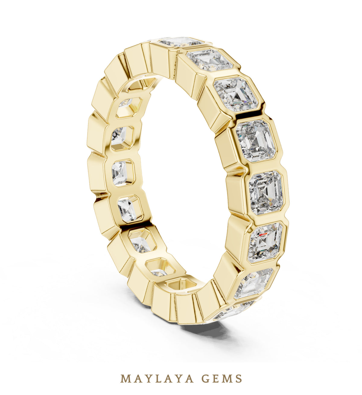Maylaya gems square emerald bezel eternity band lab grown diamond band in yellow gold
