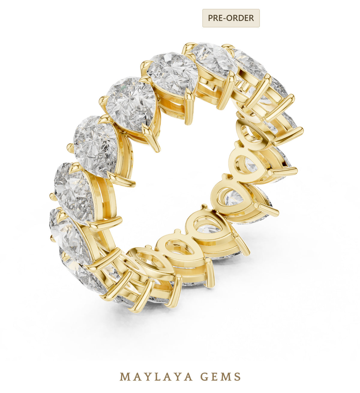 Maylaya gems pear tilted eternity band lab grown diamond band in yellow gold