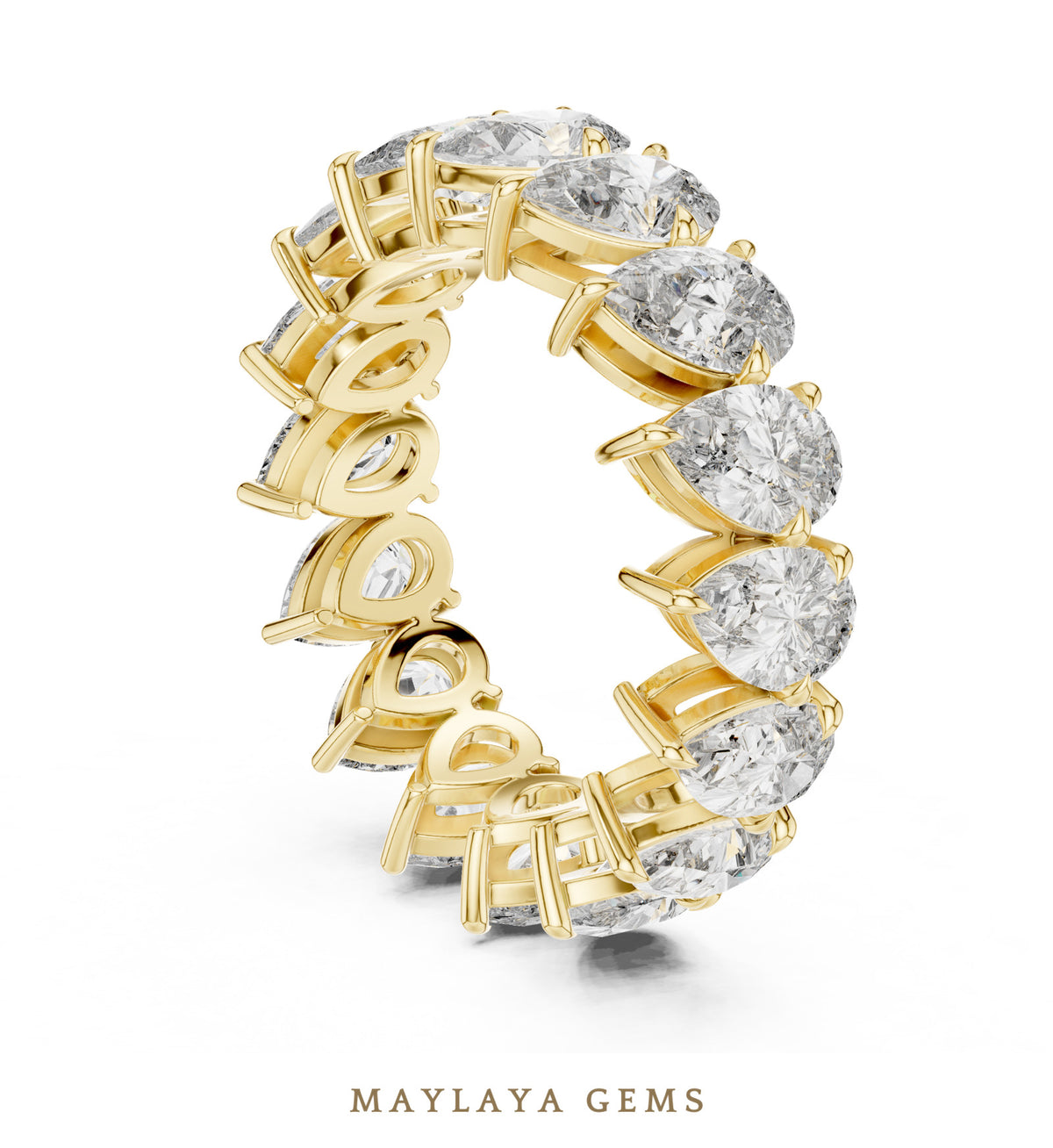 Maylaya gems pear tilted eternity band lab grown diamond band in yellow gold