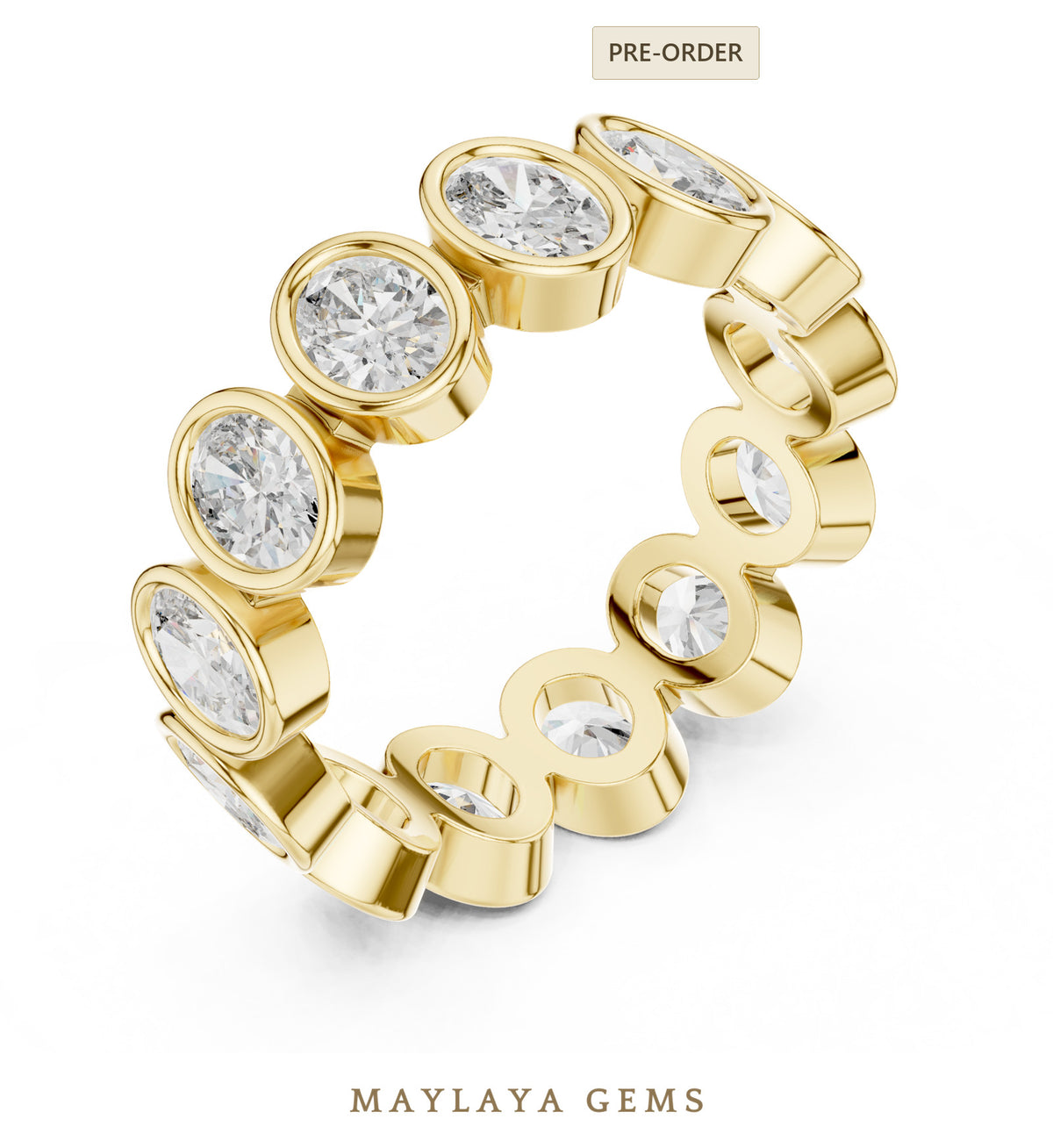 Maylaya gems oval bezel eternity band lab grown diamond band in yellow gold