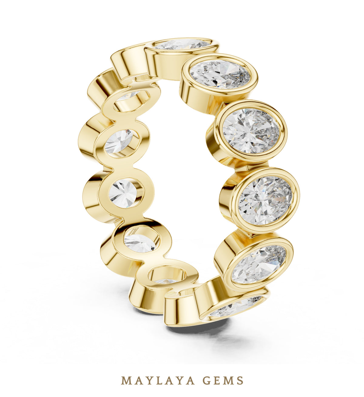 Maylaya gems oval bezel eternity band lab grown diamond band in yellow gold