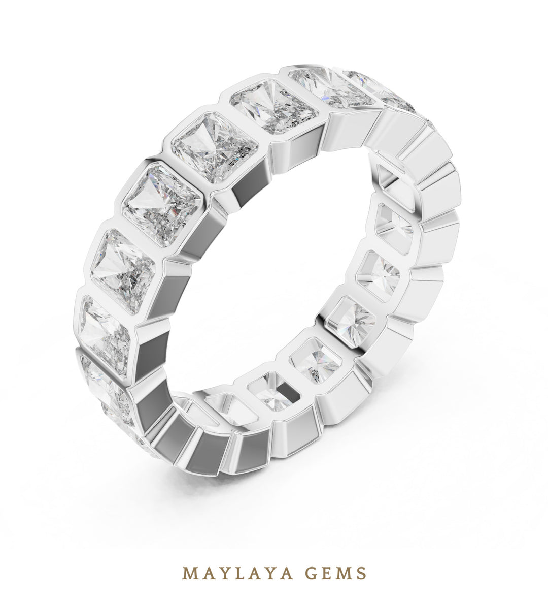 Maylaya Gems radiant bezel eternity band lab-grown diamond band in white gold