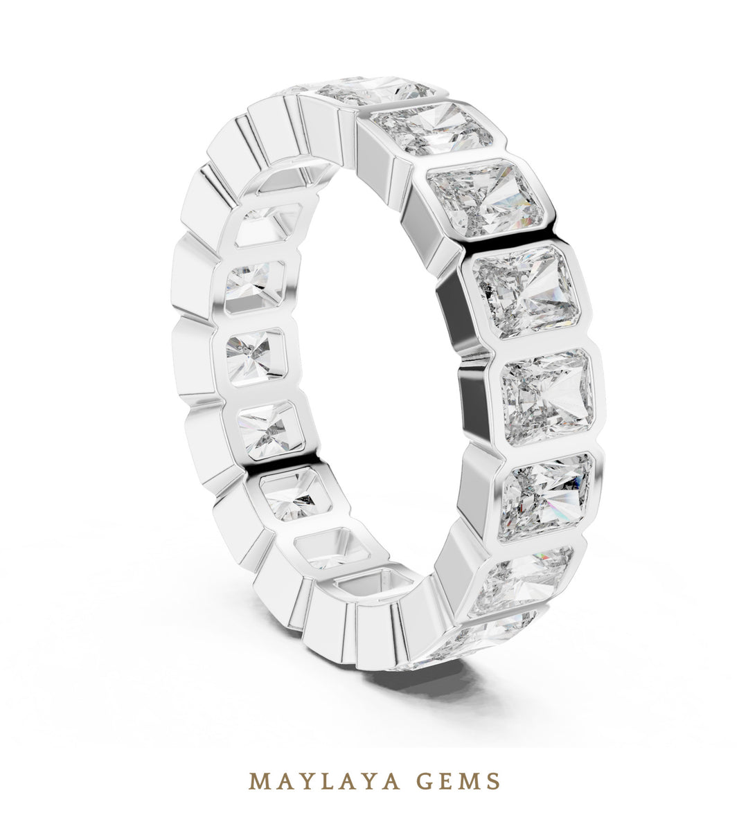 Maylaya Gems radiant bezel eternity band lab-grown diamond band in white gold