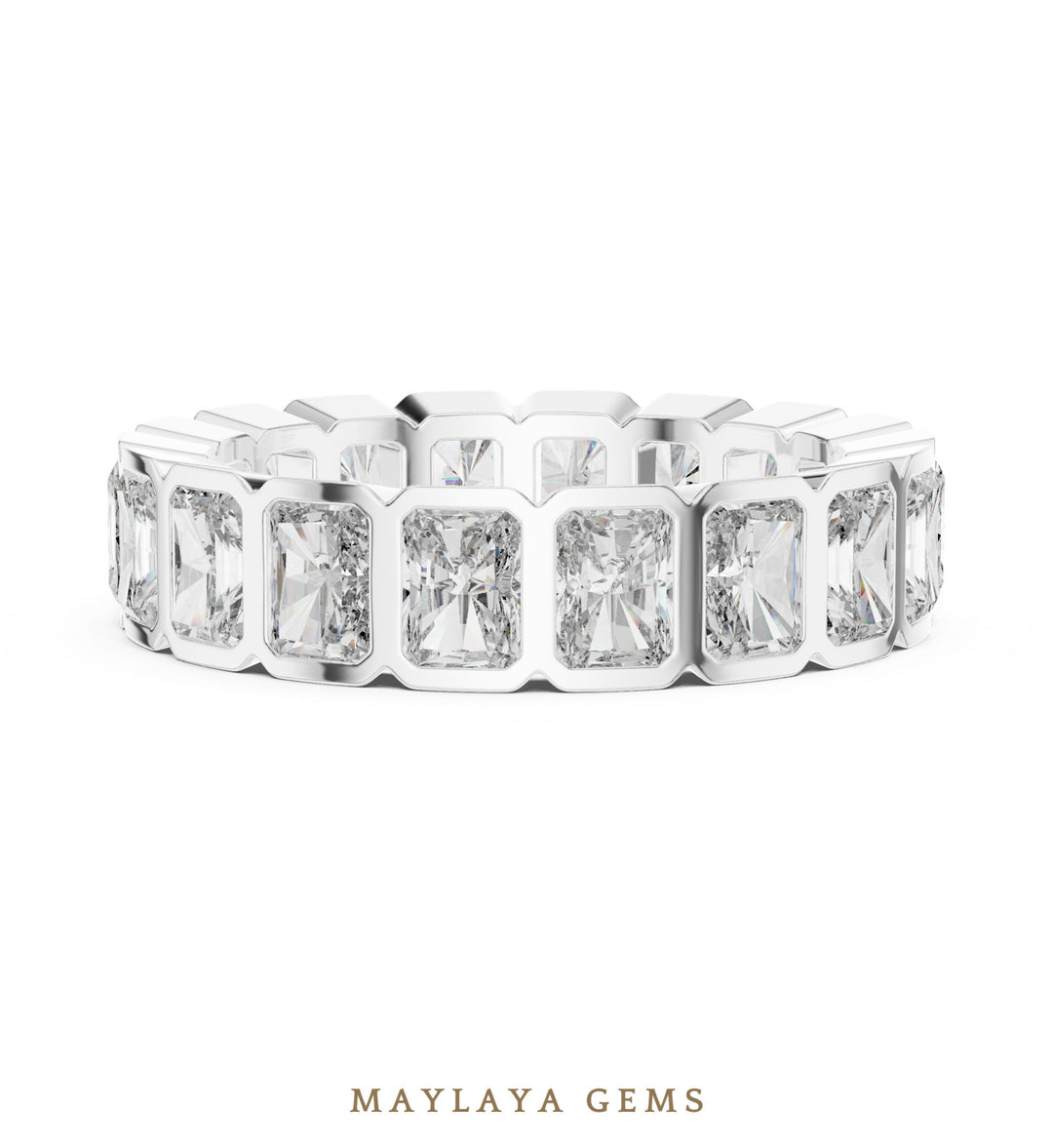 Maylaya Gems radiant bezel eternity band lab-grown diamond band in white gold