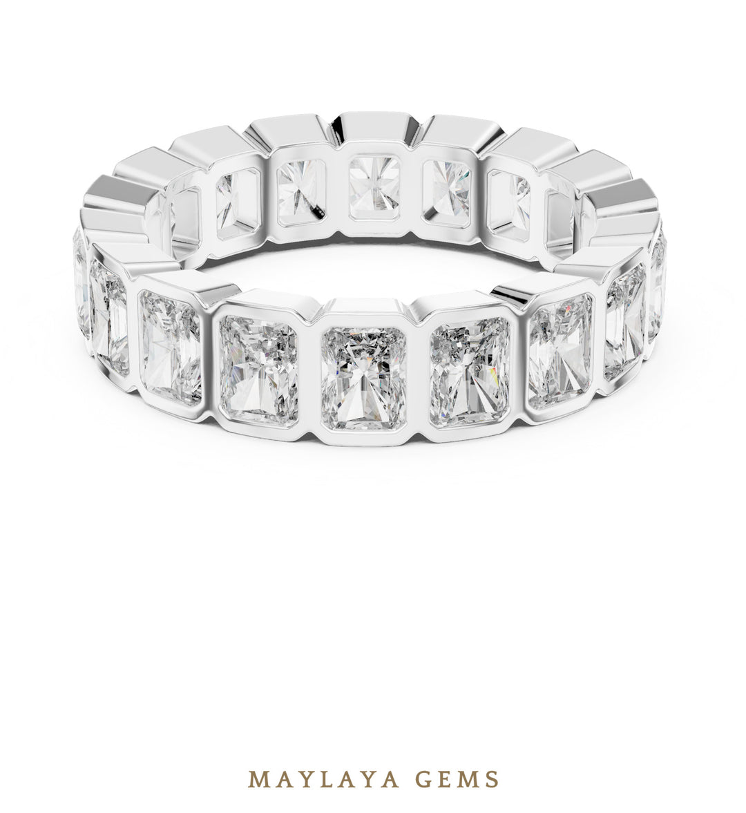 Maylaya Gems radiant bezel eternity band lab-grown diamond band in white gold