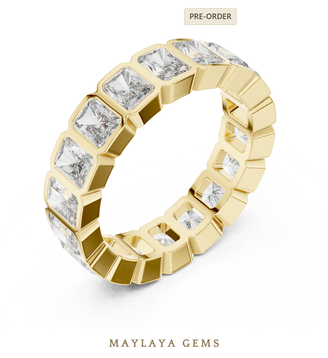 Maylaya Gems radiant bezel eternity band lab-grown diamond band in yellow gold