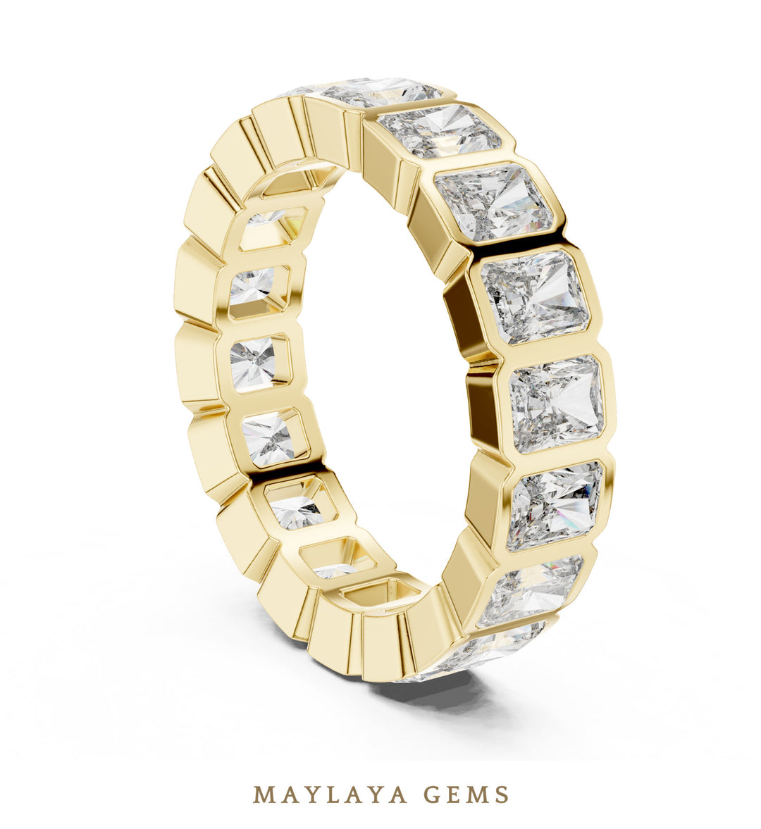 Maylaya Gems radiant bezel eternity band lab-grown diamond band in yellow gold