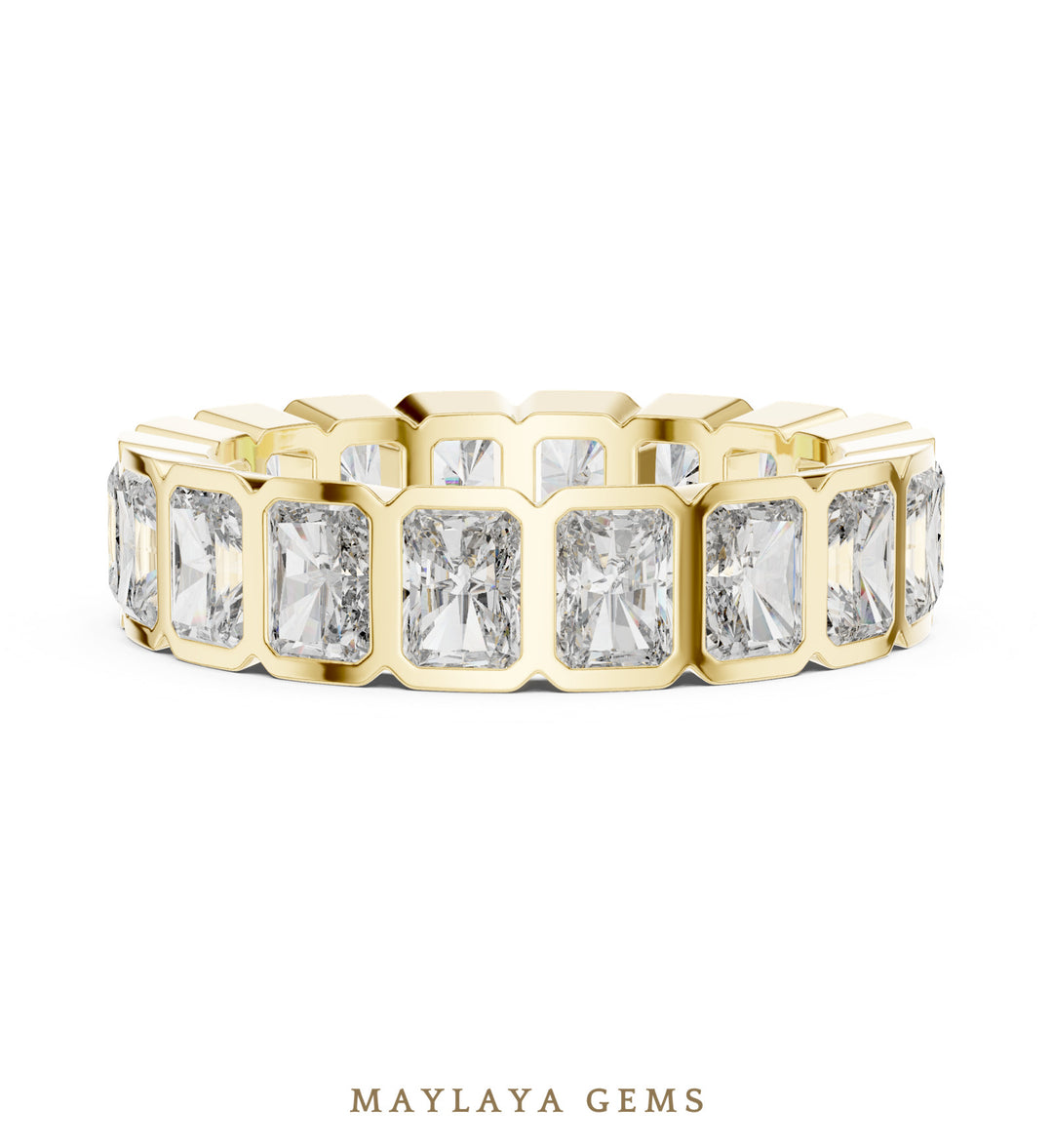 Maylaya Gems radiant bezel eternity band lab-grown diamond band in yellow gold