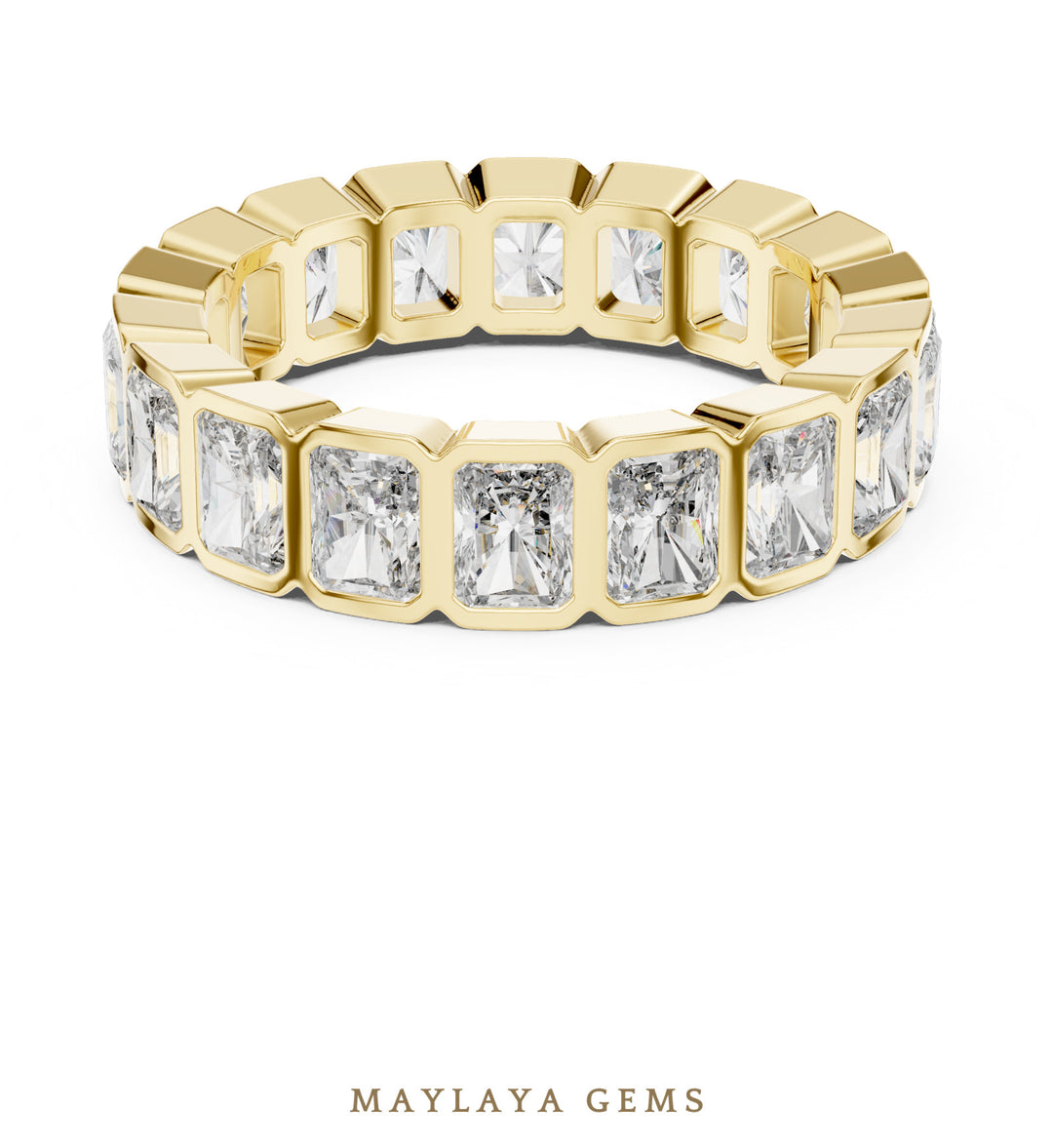 Maylaya Gems radiant bezel eternity band lab-grown diamond band in yellow gold
