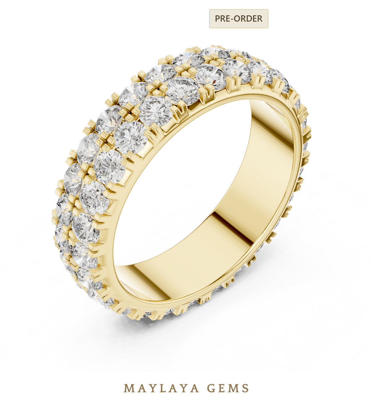 Maylaya gems round double row eternity band lab grown diamond band in yellow gold
