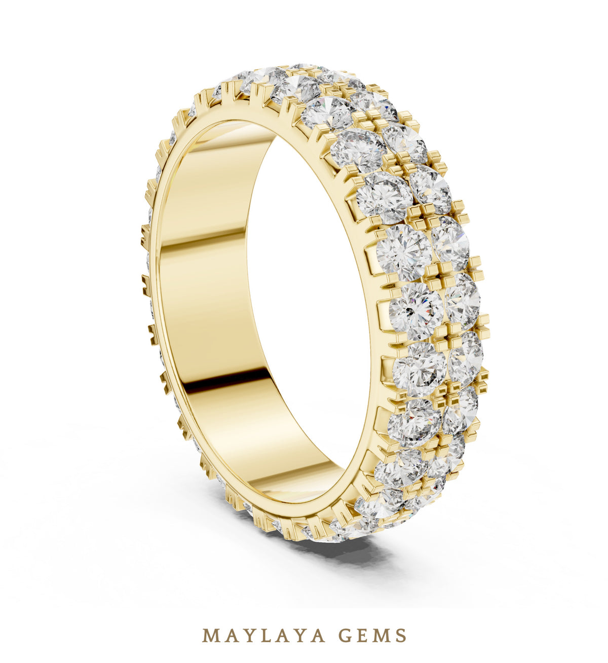Maylaya gems round double row eternity band lab grown diamond band in yellow gold