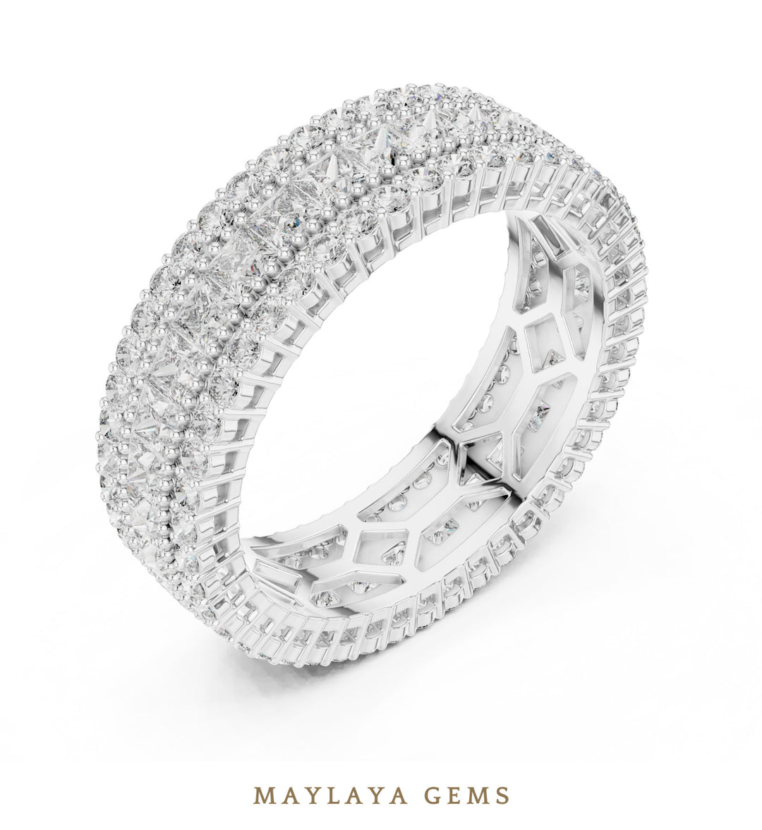 Maylaya Gems princess round lattice eternity band lab-grown diamond band in white gold