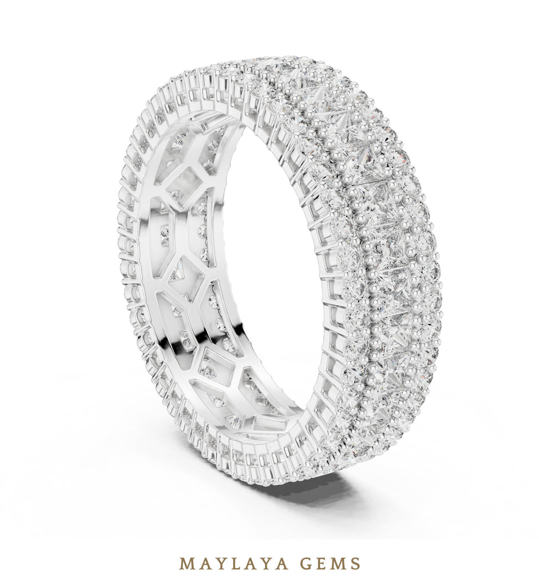 Maylaya Gems princess round lattice eternity band lab-grown diamond band in white gold