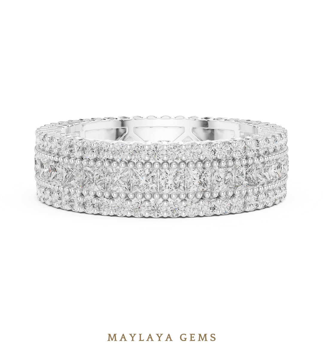 Maylaya Gems princess round lattice eternity band lab-grown diamond band in white gold