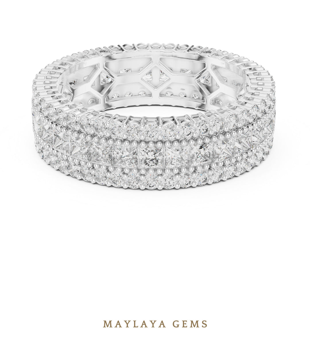 Maylaya Gems princess round lattice eternity band lab-grown diamond band in white gold