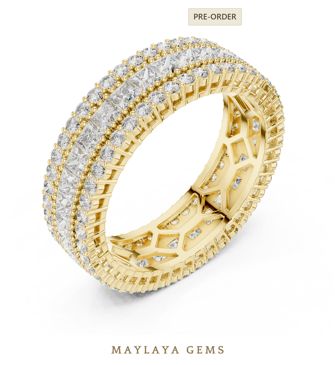 Maylaya Gems princess round lattice eternity band lab-grown diamond band in yellow gold