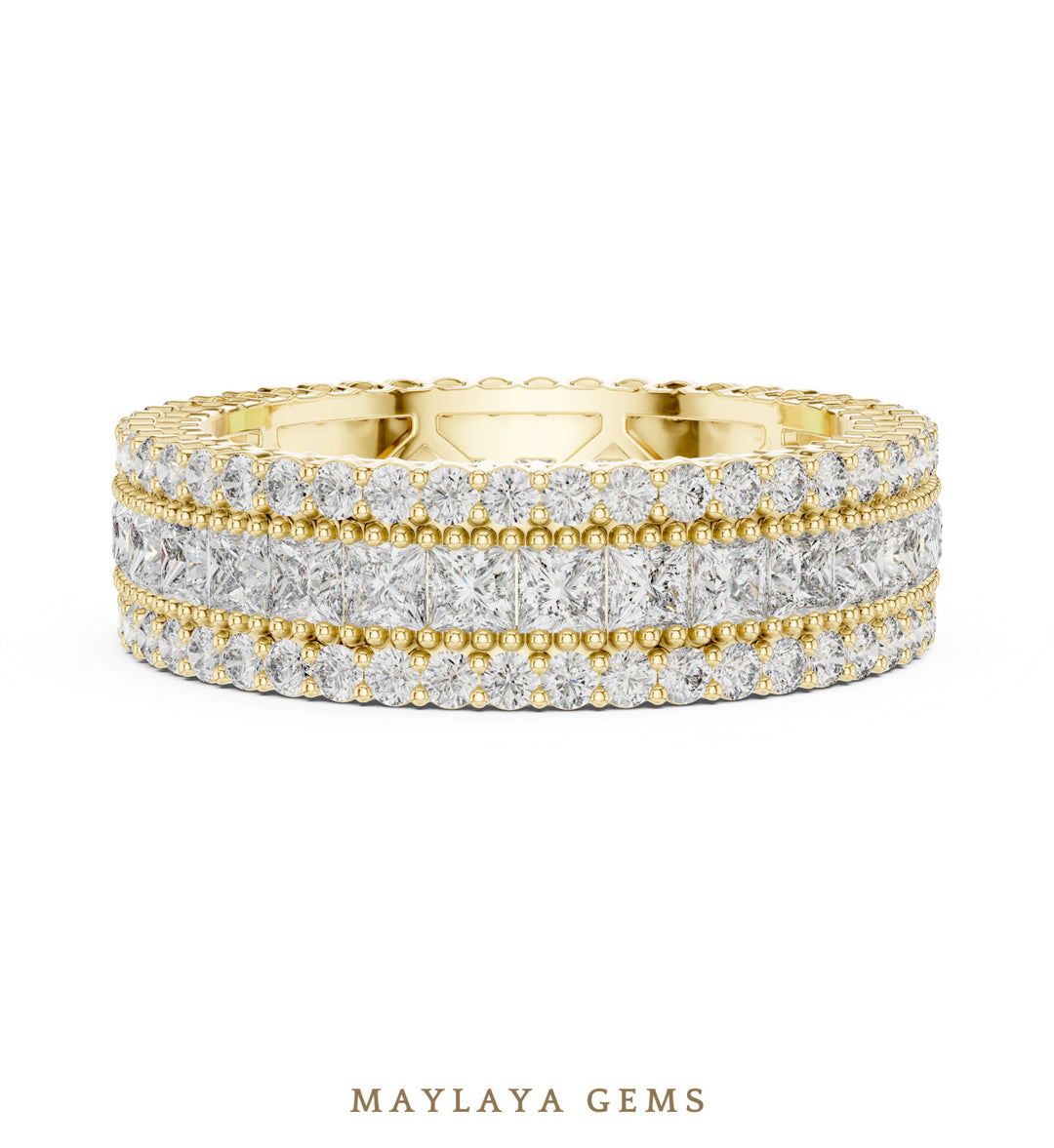 Maylaya Gems princess round lattice eternity band lab-grown diamond band in yellow gold