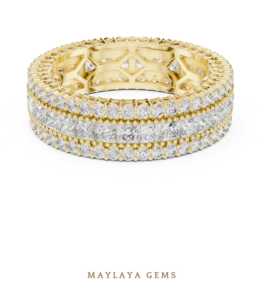 Maylaya Gems princess round lattice eternity band lab-grown diamond band in yellow gold