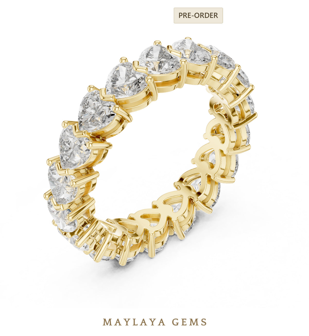 Maylaya gems heart prong eternity band lab grown diamond band in yellow gold