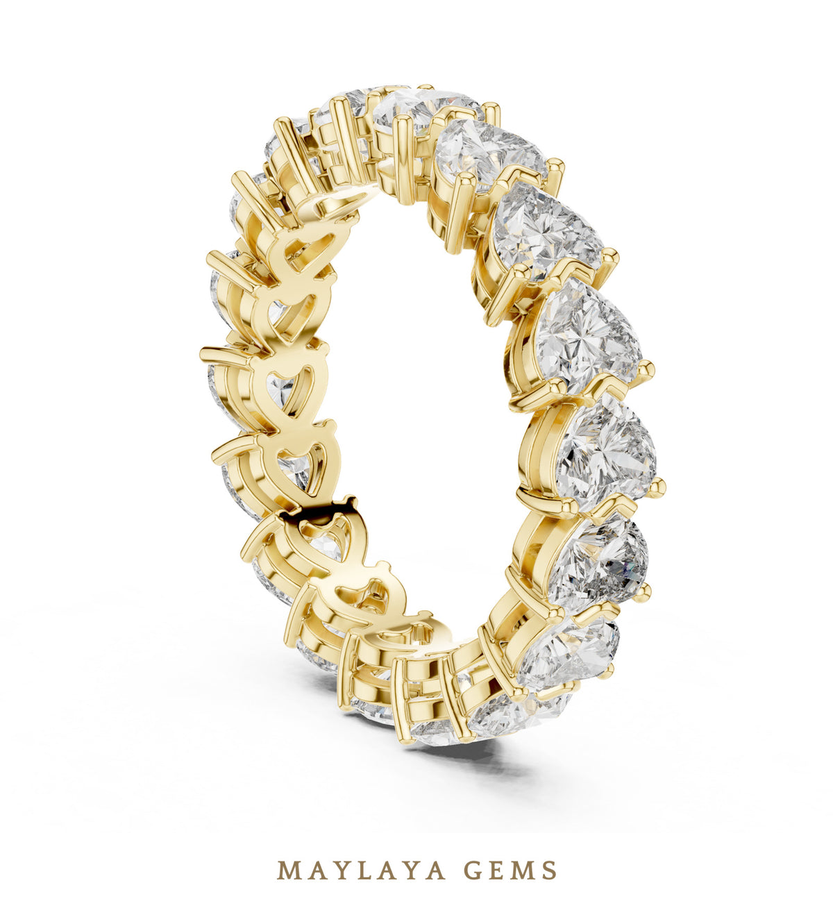 Maylaya gems heart prong eternity band lab grown diamond band in yellow gold