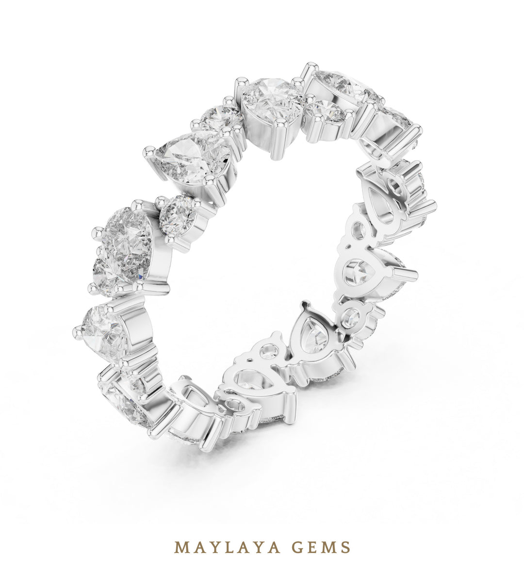 Maylaya Gems pear round alternating eternity band lab-grown diamond band in white gold