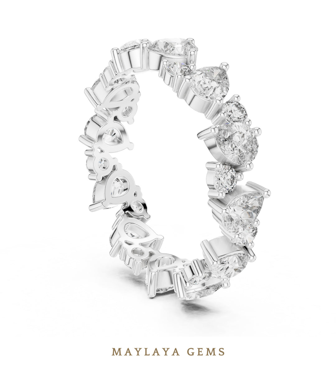 Maylaya Gems pear round alternating eternity band lab-grown diamond band in white gold