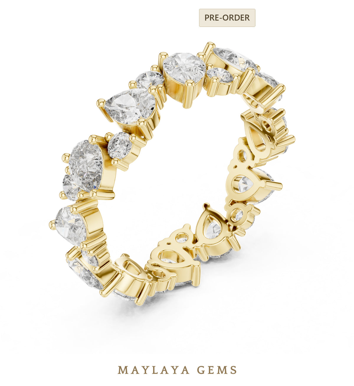 Maylaya gems pear round alternating eternity band lab grown diamond band in yellow gold
