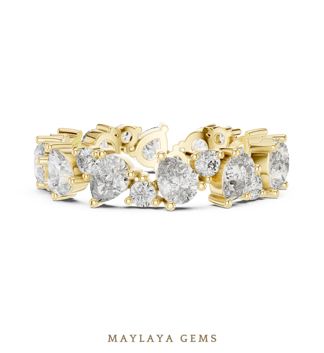 Maylaya Gems pear round alternating eternity band lab-grown diamond band in yellow gold