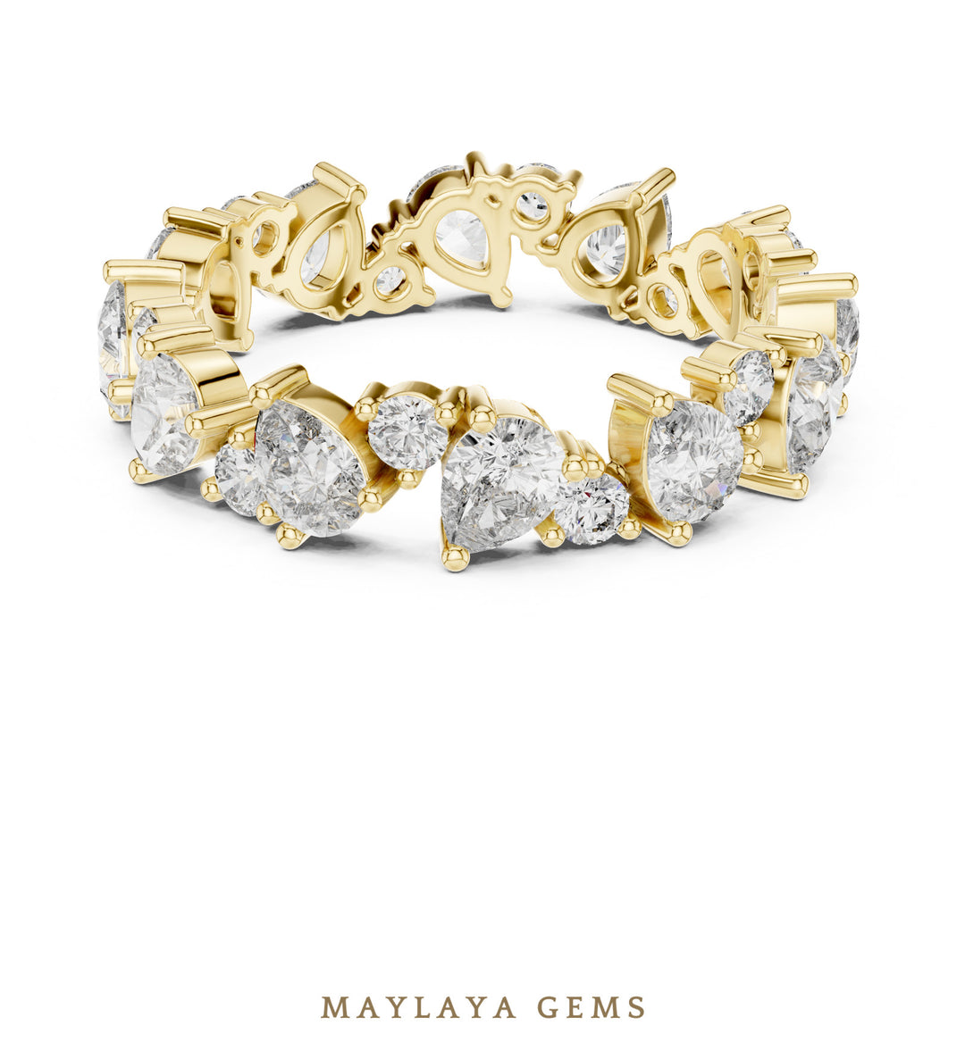 Maylaya Gems pear round alternating eternity band lab-grown diamond band in yellow gold