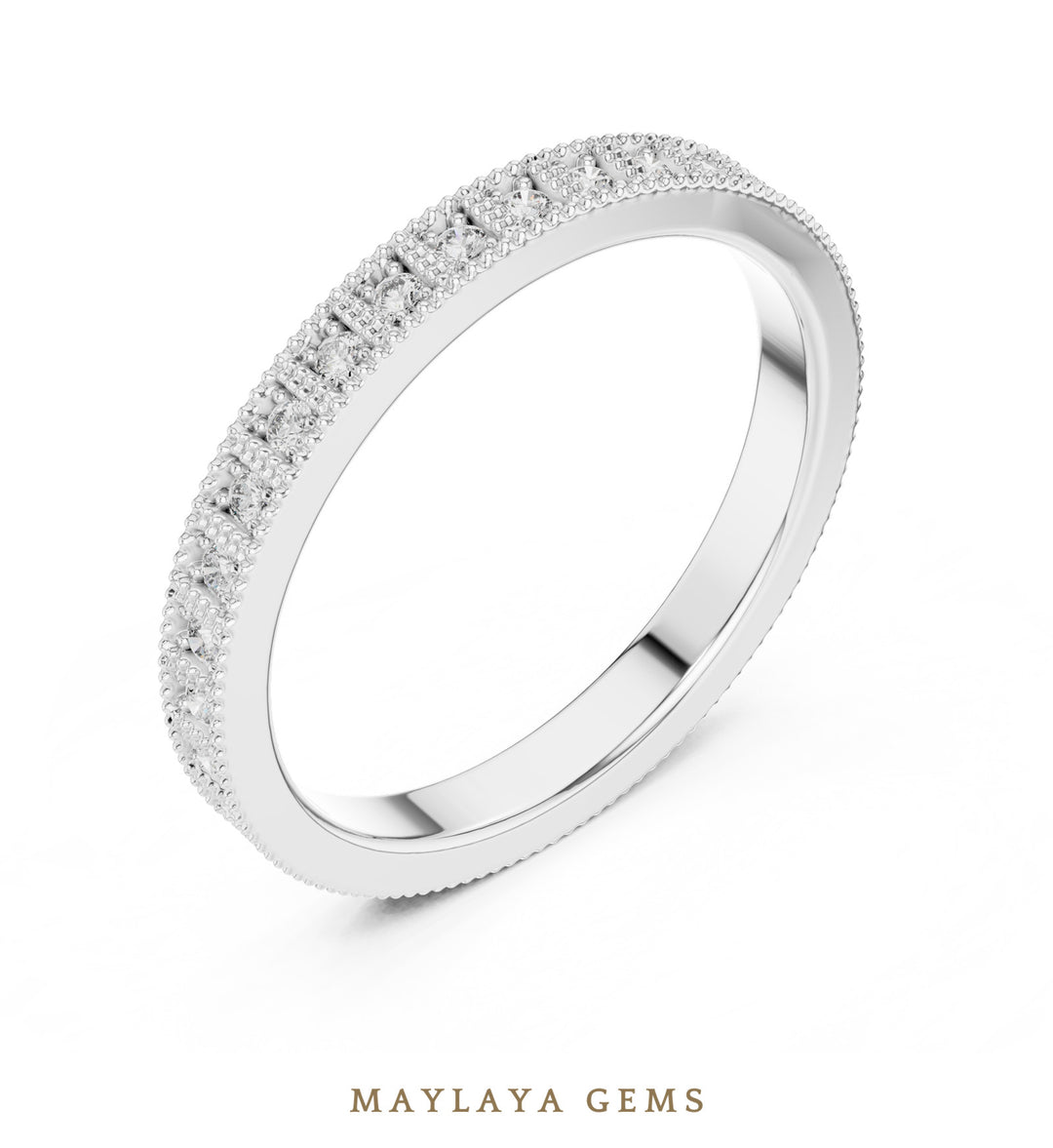Maylaya Gems round milgrain eternity band lab-grown diamond band in white gold