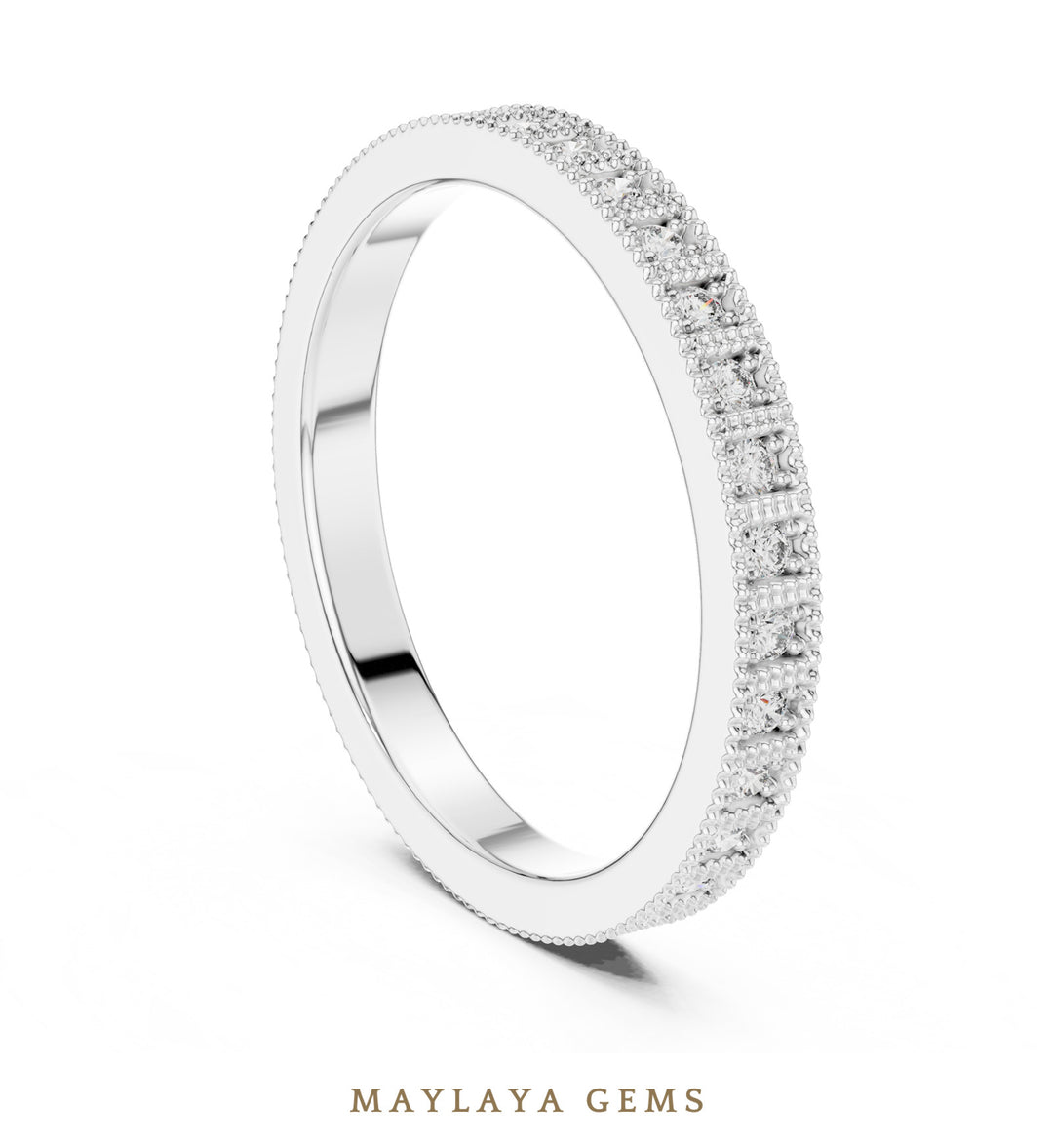Maylaya Gems round milgrain eternity band lab-grown diamond band in white gold
