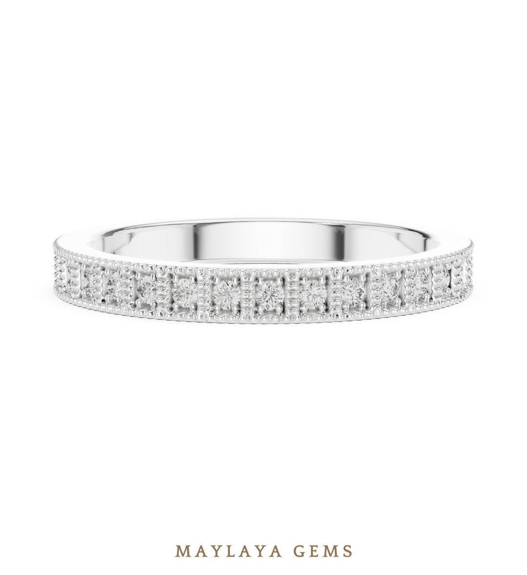 Maylaya Gems round milgrain eternity band lab-grown diamond band in white gold