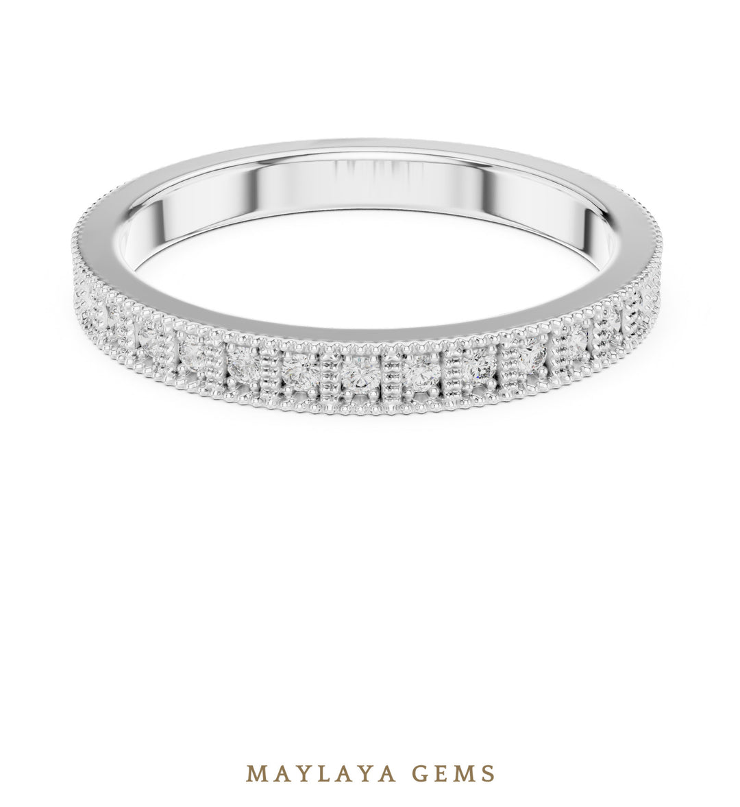 Maylaya Gems round milgrain eternity band lab-grown diamond band in white gold