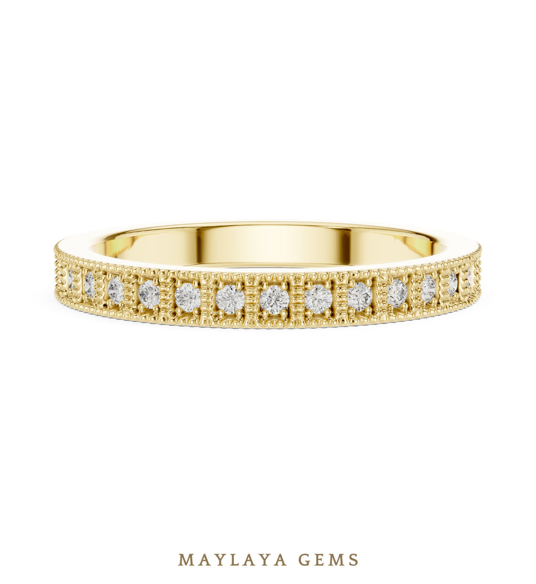 Maylaya Gems round milgrain eternity band lab-grown diamond band in yellow gold