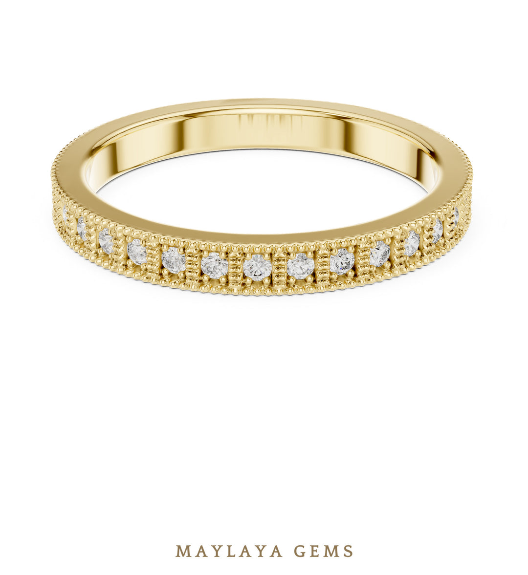 Maylaya Gems round milgrain eternity band lab-grown diamond band in yellow gold