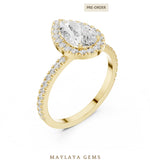 Load image into Gallery viewer, Maylaya Gems pear halo pavé lab-grown diamond ring in yellow gold
